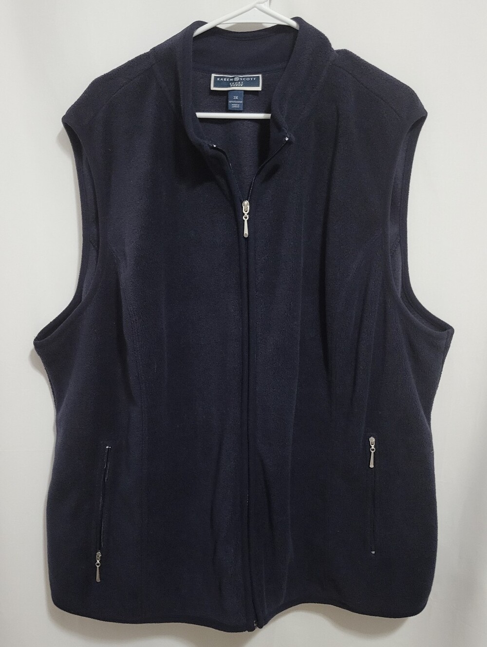 Karen Scott Womn Black Fleece Vest - Full-Zip, Size 3X